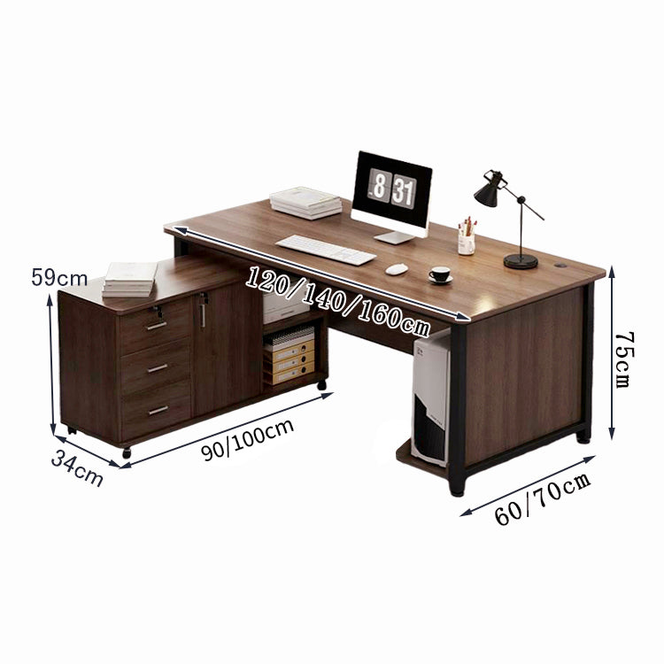 分離型 キャビネット 事務机 社長机 PCデスク 会社用 大容量 キャスター付き 幕板 配線孔 機能的 木目 LBZ-T010