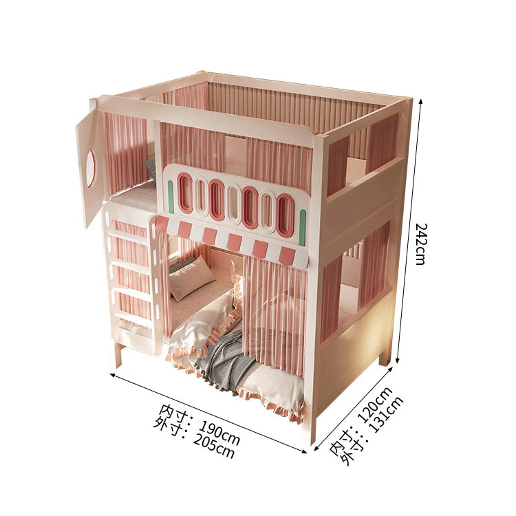 二段ベッド キッズベッド 子供部屋用家具 木製二段ベッド お城デザイン 落下防止設計 滑り止め加工ハシゴ 安定感のある構造 無垢材製ハシゴ ホワイト フェアリーテイルテイスト SCC-S078