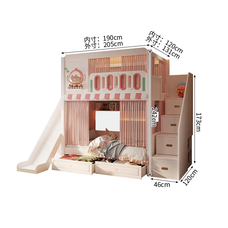 二段ベッド キッズベッド 子供部屋用家具 木製二段ベッド お城デザイン 落下防止設計 滑り止め加工ハシゴ 安定感のある構造 無垢材製ハシゴ ホワイト フェアリーテイルテイスト SCC-S078