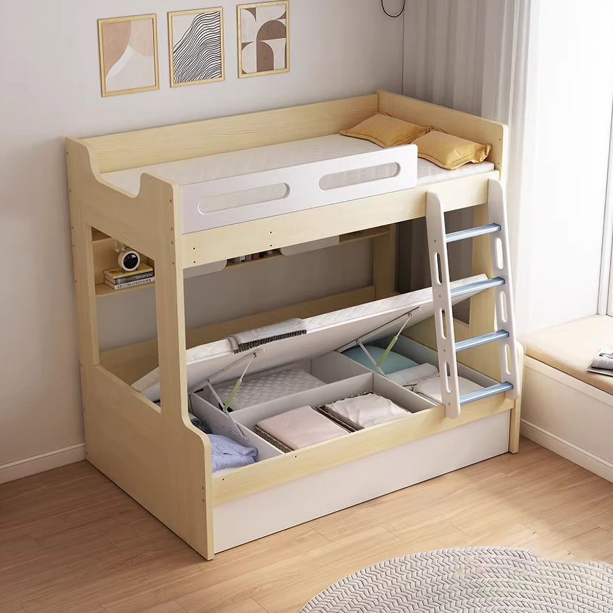 二段ベッド 寝具 木製二段ベッド 落下防止ガード はしご 引き出し付き エコ素材 サポートバー カスタマイズ可能 SCC-S052