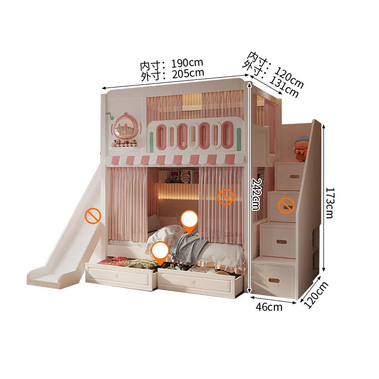 二段ベッド キッズベッド 子供部屋用家具 木製二段ベッド お城デザイン 落下防止設計 滑り止め加工ハシゴ 安定感のある構造 無垢材製ハシゴ ホワイト フェアリーテイルテイスト SCC-S078