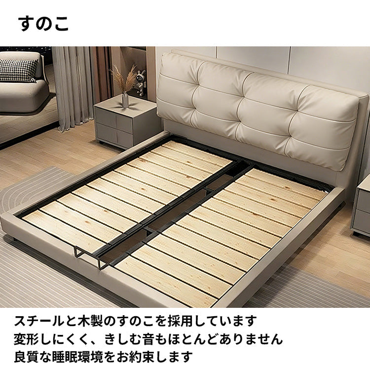 ベッド 寝具 収納ベッド ミニマルデザイン ホワイトグースダウン すのこ ナッパトップレザー カスタマイズ可能 BED-S056