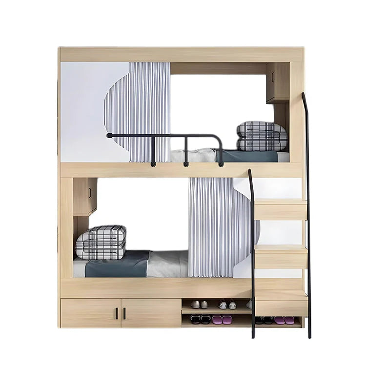 モダン オシャレ 二段ベッド ベニヤ合板 ベッド 大容量 収納棚 カーテン コットンリネン スチール カスタマイズ可能 SCC-T041