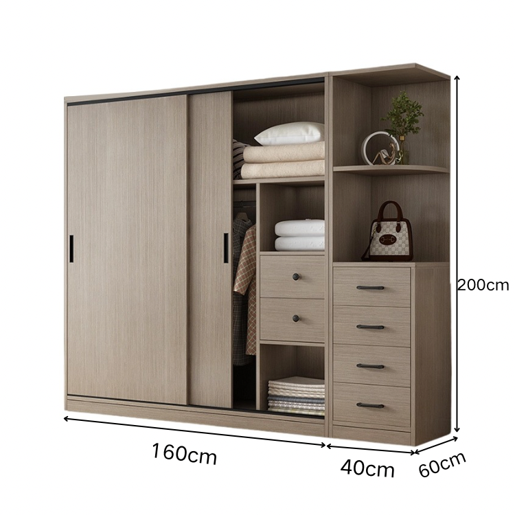 エコ板材 上置き収納 収納棚 大容量 分類収納 引き出し 物干し竿 引き戸 省スペース クローゼット 壁面収納 ワードローブ 多目的 実用 ウォールナット カスタマイズ可能 YG-K014