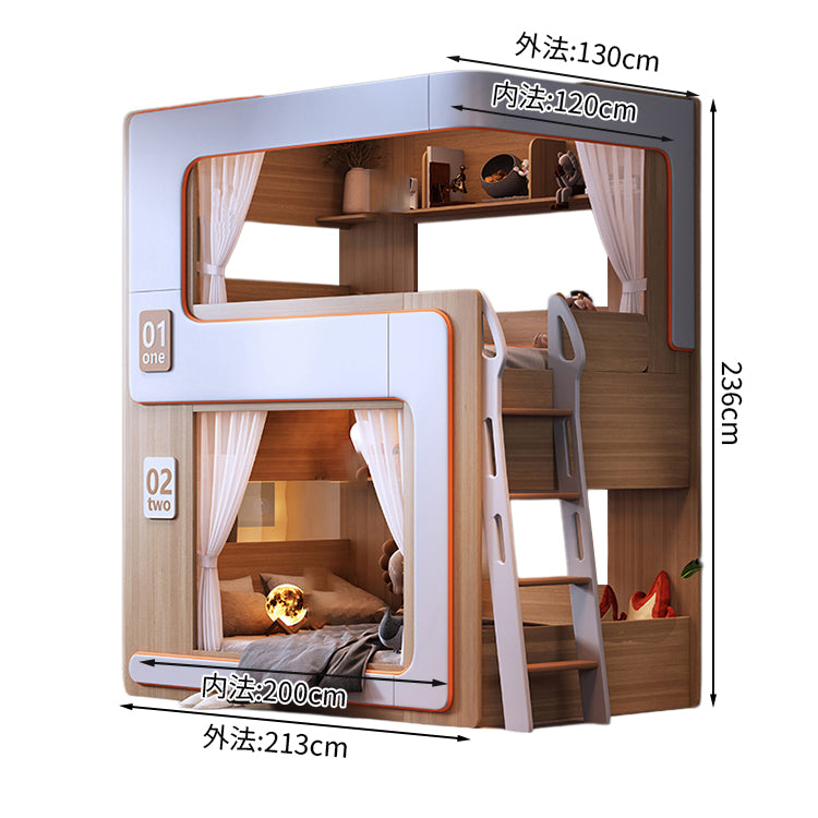 二段ベッド ベット おしゃれ LEDライト付き可能 エコ素材 ハシゴ 階段 引き出し R加工 SCC-T055