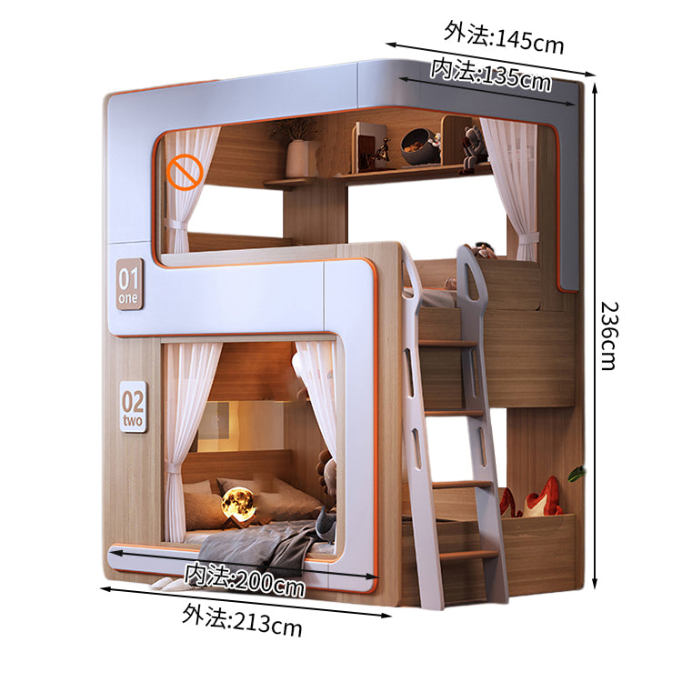 二段ベッド ベット おしゃれ LEDライト付き可能 エコ素材 ハシゴ 階段 引き出し R加工 SCC-T055