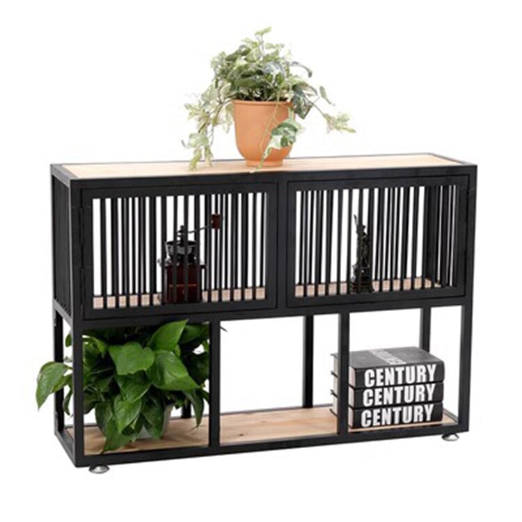 パーテーション オフィスラック シンプル 店舗用 天然木製 焼付塗装 アイアン製 収納スペース付き モダン ブラック ナチュラル カスタマイズ可能 metamall