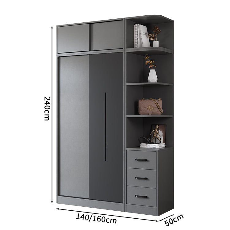 衣装室 衣類収納ユニット クローゼットキャビネット エコ板材 上置き収納 サイド収納棚 大容量  引き戸 省スペース 分類収納 クローゼット ワードローブ YG-S019