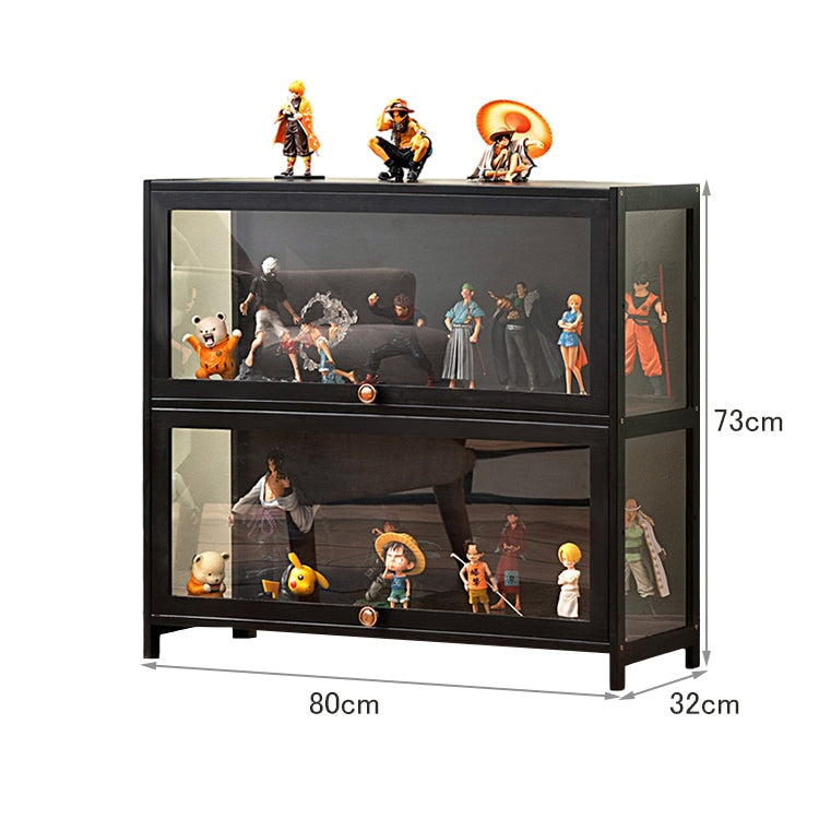 コレクションラック 大型ディスプレイケース 収納棚 コレクションケース アクリル 透明 多段式 上開き ロック コンパクト ブラック kaguyasu