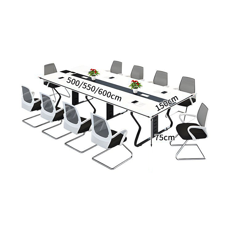 会議テーブル ミーティングテーブル 商談テーブル 事務机 会社用 事務所用 配線ボックス 安定性抜群 スチールフレーム ホワイト カスタマイズ可能 HYZ-S015 KAGUSHOP