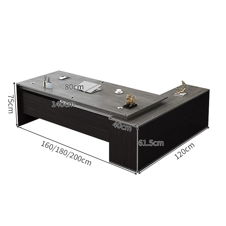 役員室用 社長室用 配線穴付き Ⅼ字 サイドキャビネット付き 幕板付き プレジデントデスク パソコンデスク 事務机 エグゼクティブデスク おしゃれ 木目調 LBZ-C070