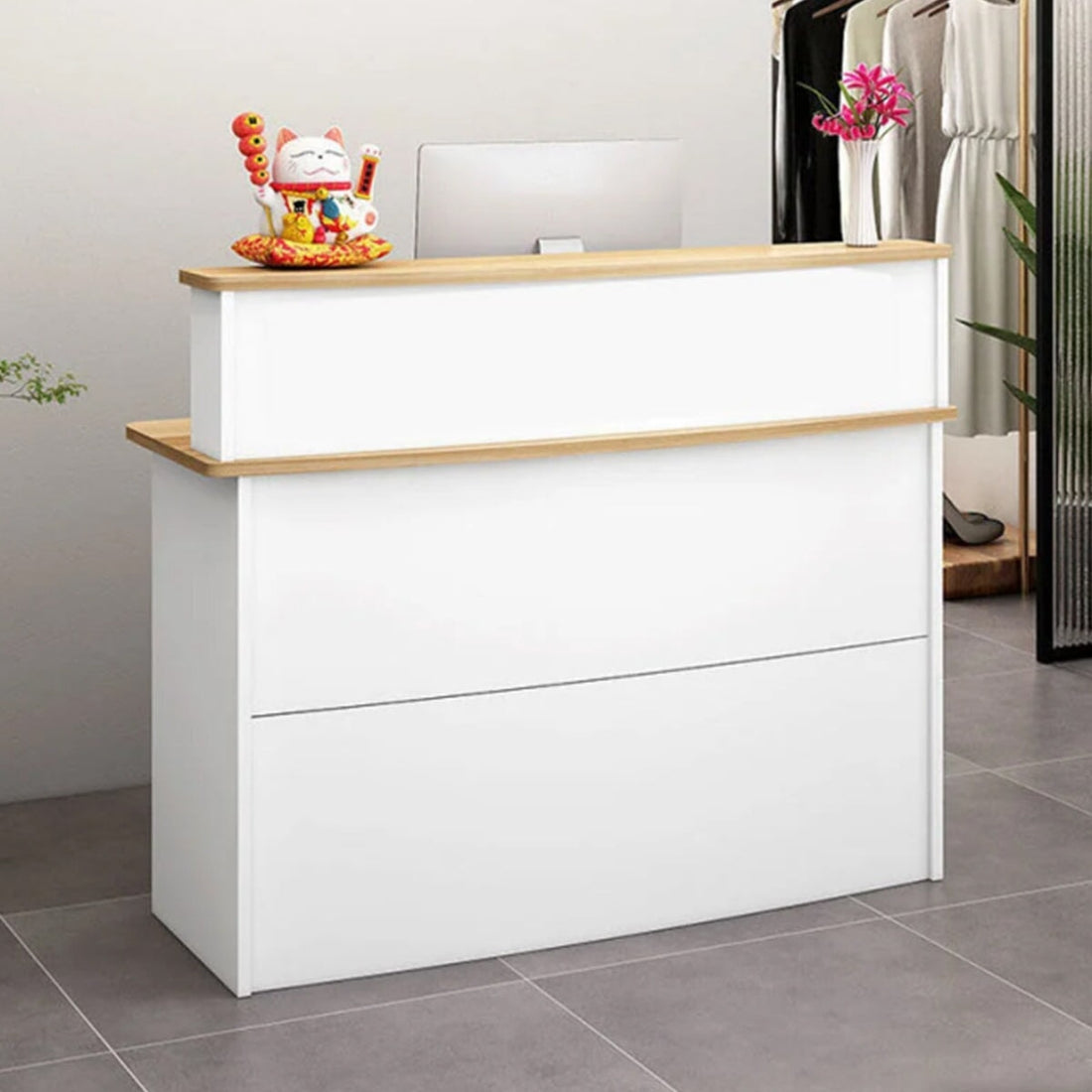 コンパクト 鍵付きの引き出し 2段構造 受付カウンター カウンター オフィス受付 レセプションデスク レジカウンター 店舗用品 シンプル JDT-T063 tomokagu