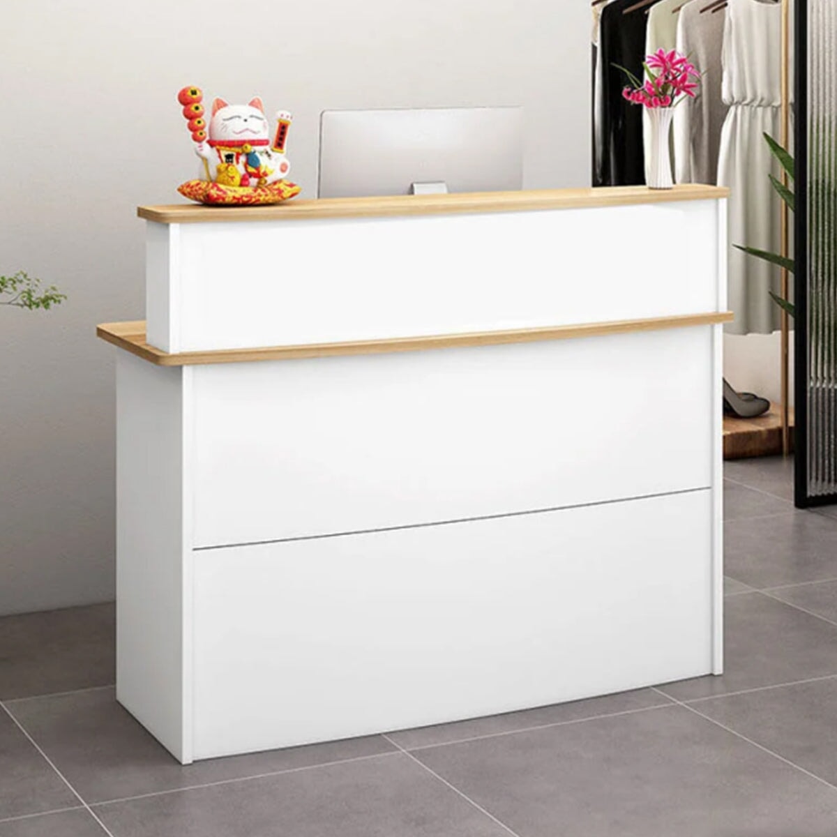 コンパクト 鍵付きの引き出し 2段構造 受付カウンター カウンター オフィス受付 レセプションデスク レジカウンター 店舗用品 シンプル JDT-T063 tomokagu