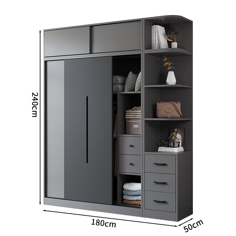 衣装室 衣類収納ユニット クローゼットキャビネット エコ板材 上置き収納 サイド収納棚 大容量  引き戸 省スペース 分類収納 クローゼット ワードローブ YG-S019