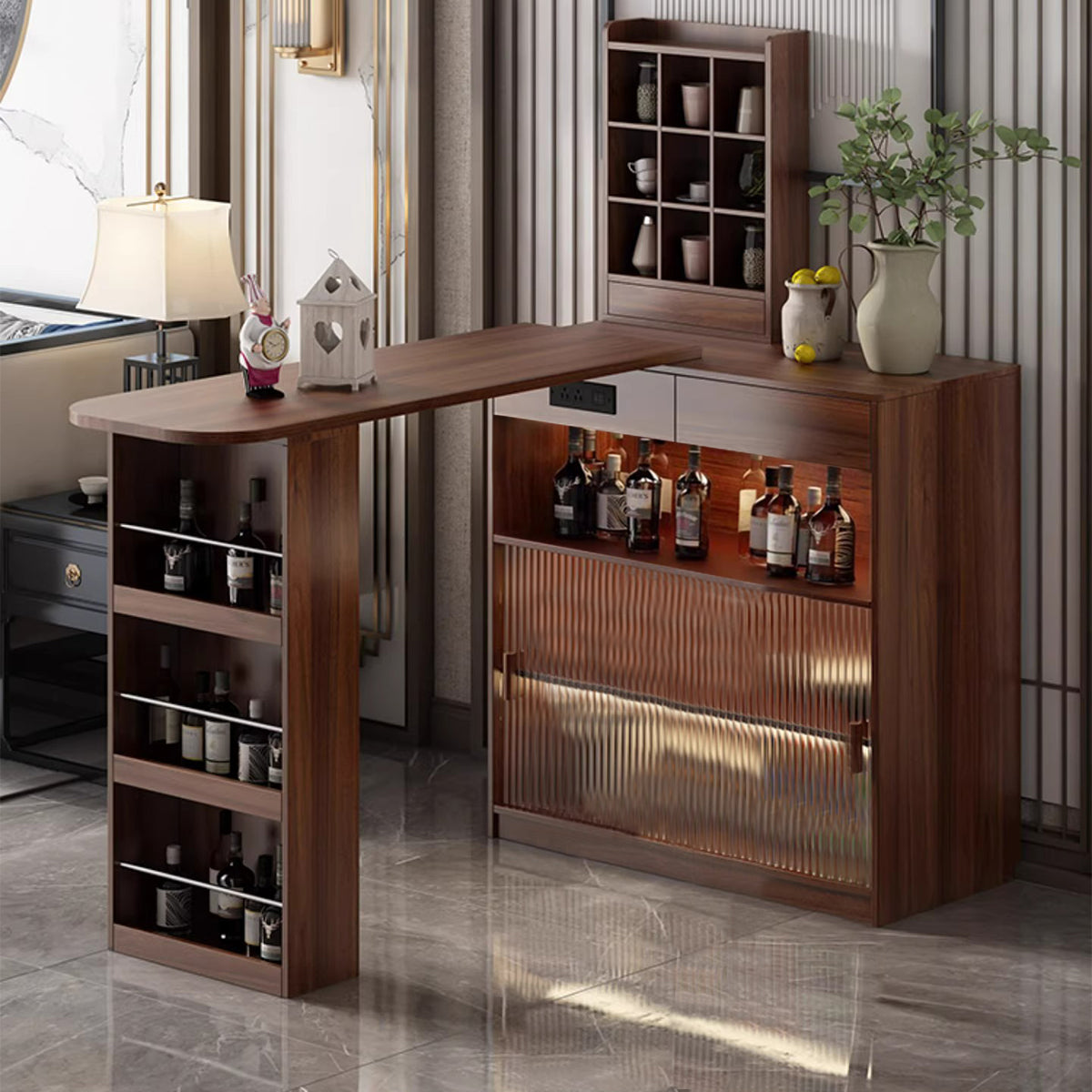 デスク インドア 室内 伸縮デスク L字型 安定性 収納 引き出し 落ち着き メラミン化粧板 ウオールナット SNZ-T020