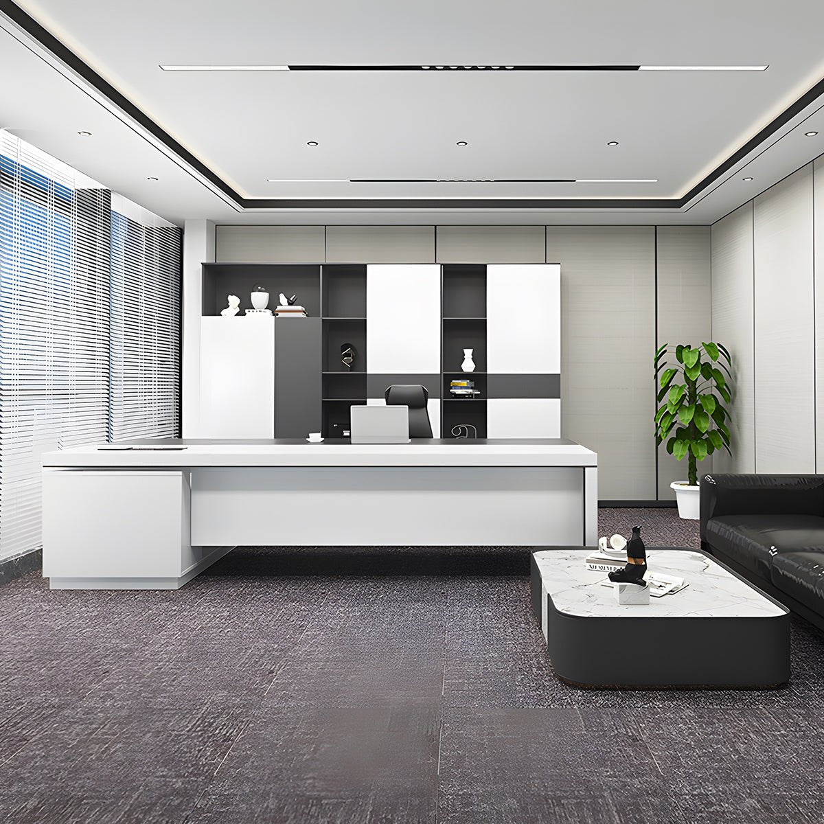 社長デスク エグゼクティブデスク オフィスデスク プレジデントデスク メラミン化粧板 エコ素材 チェア サイドキャビネット 機能性 高品質 配線孔 カスタマイズ可能 LBZ - S013 - Kagushop