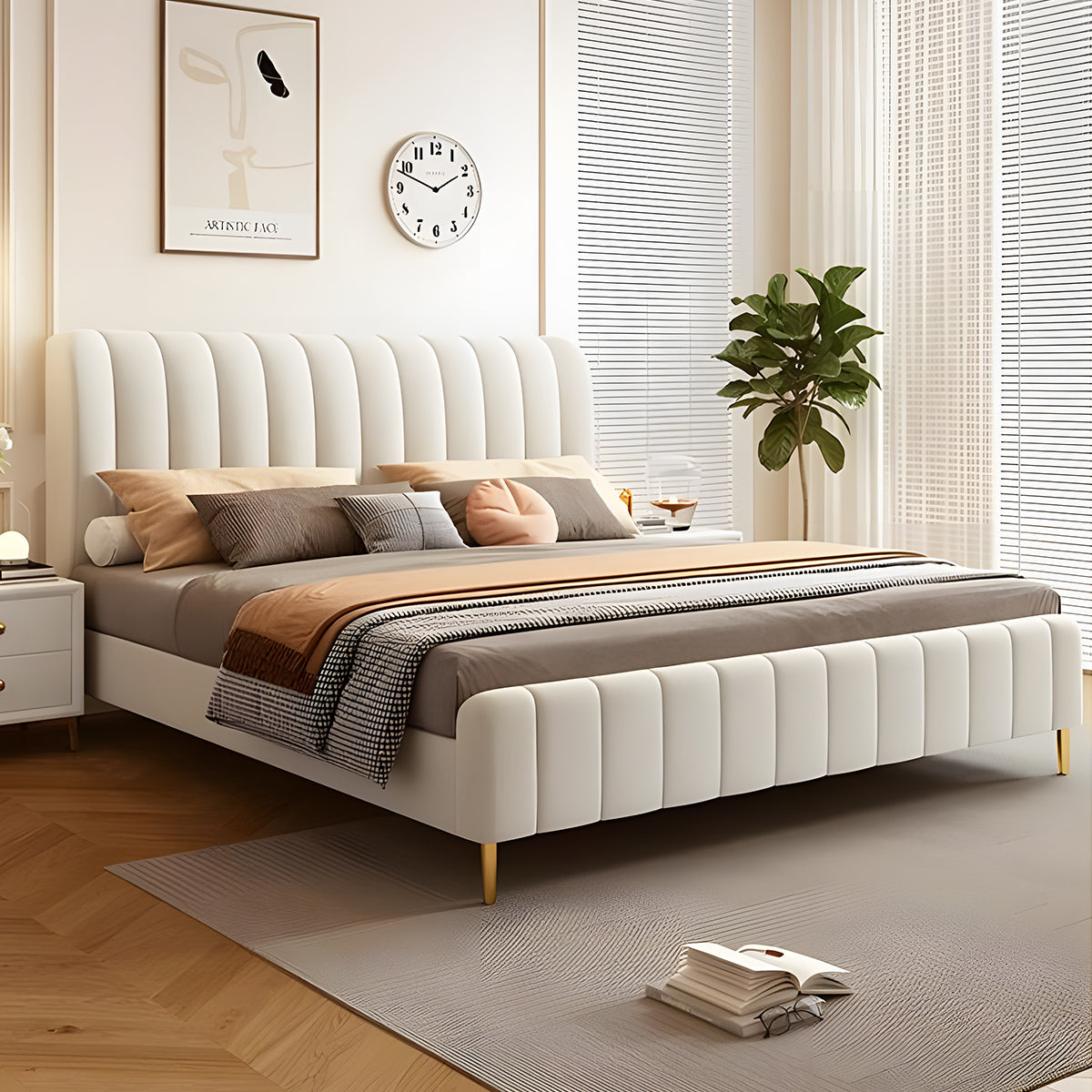 ガス圧シリンダー 大容量収納 天然木 背もたれ ベッド キングサイズ 二人用 天然木すのこ ヘッドボード 人間工学 収納付き