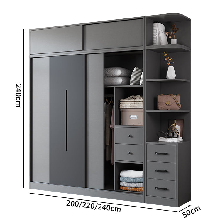 衣装室 衣類収納ユニット クローゼットキャビネット エコ板材 上置き収納 サイド収納棚 大容量  引き戸 省スペース 分類収納 クローゼット ワードローブ YG-S019