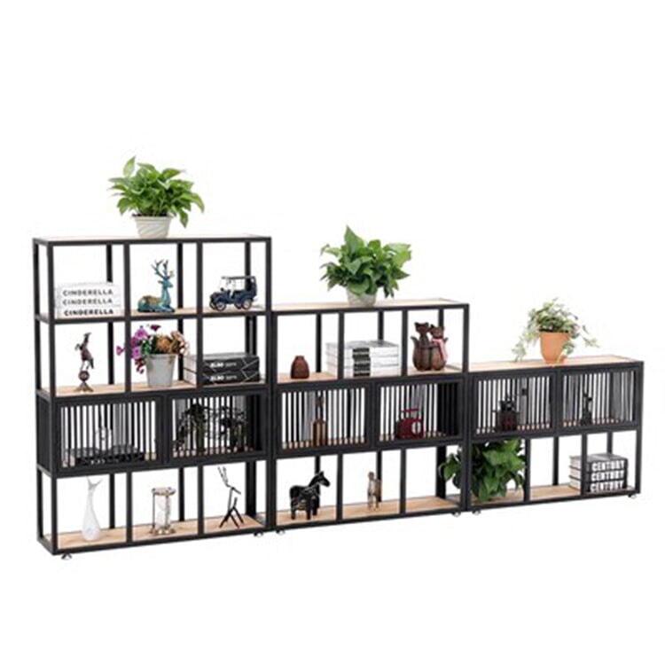 パーテーション オフィスラック シンプル 店舗用 天然木製 焼付塗装 アイアン製 収納スペース付き モダン ブラック ナチュラル カスタマイズ可能 metamall