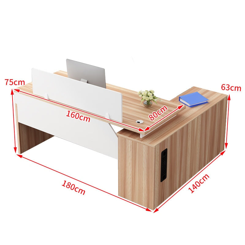 ダブル配線孔付き トップパネル付き サイドキャビネット付き 鍵付き 事務机 オフィスデスク ワークデスク パソコンデスク 会社用 事務所用 シンプル 木目調 BGZ-T082 tomokagu