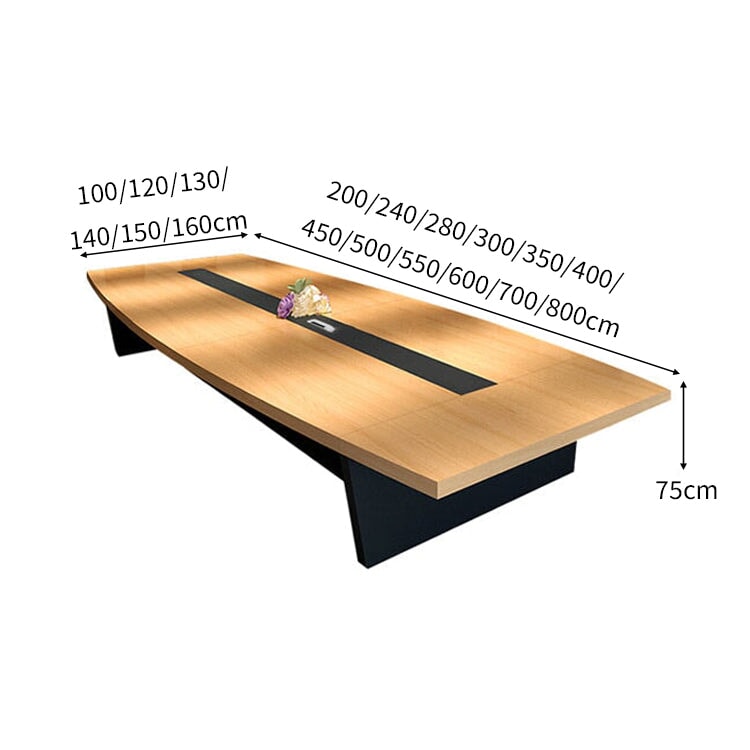 分厚い天板 配線ボックス 幅広 舟型天板 台形脚 安定性 会議テーブル ミーティングテーブル テーブル 木目調 自然な風合い 洗練 シンプル  カスタマイズ可能 HYZ-C041