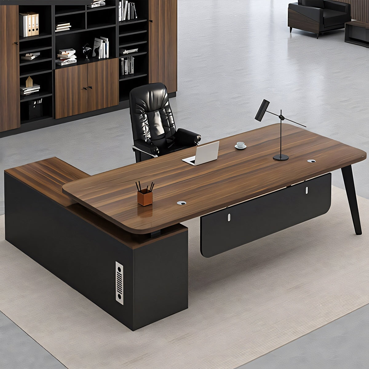 高品質 配線穴付き 角丸デザイン 炭素鋼製フレーム エグゼクティブデスク 社長机 社長室 オフィスデスク 作業机 カスタマイズ可能 LBZ-T028 tomokagu