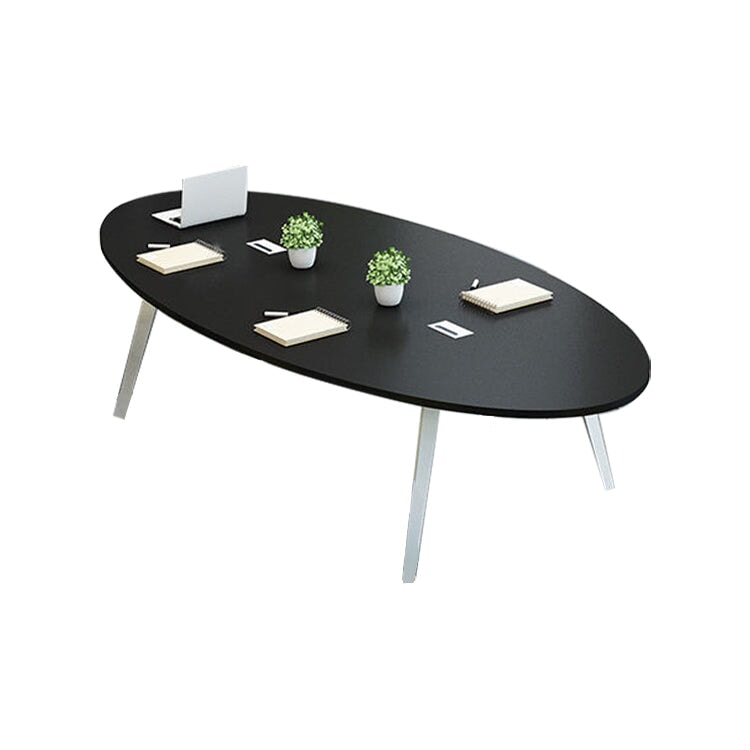 会議テーブル ミーティングテーブル 会議机 ワークデスク オフィスデスク 配線ボックス 台形フレーム シンプル ホワイト カスタマイズ可能 HYZ-K024 - kaguyasu