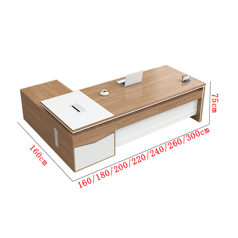 Ⅼ字タイプ サイドキャビネット付き 通気孔付き パソコンデスク 事務机 エグゼクティブデスク 役員室用 シンプル ホワイト ナチュラル カスタマイズ可能 LBZ-T085 tomokagu
