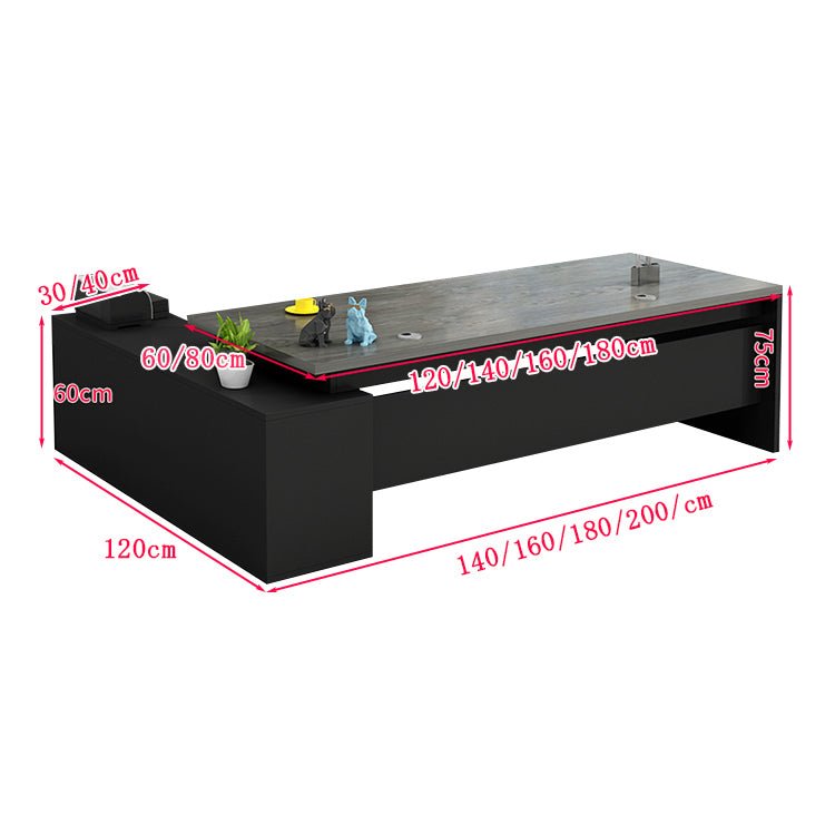 社長デスク エグゼクティブデスク オフィスデスク チェア 幕板付き 配線孔付き 機能性 キャビネット オープン収納 メラミン化粧板 エコ素材 高品質 LBZ - S011 - Kagushop