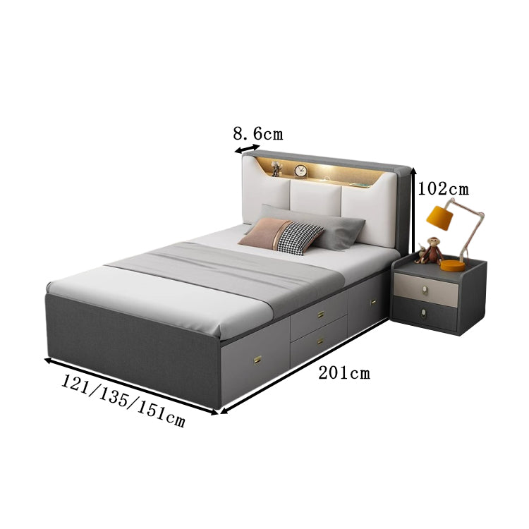 フタ式収納 収納力抜群 宮棚 引き出し ベッド 木製フレーム 収納ベッド ベッドフレーム 新居 セムダブル デスク付き シック グレー BED-T081 tomokagu