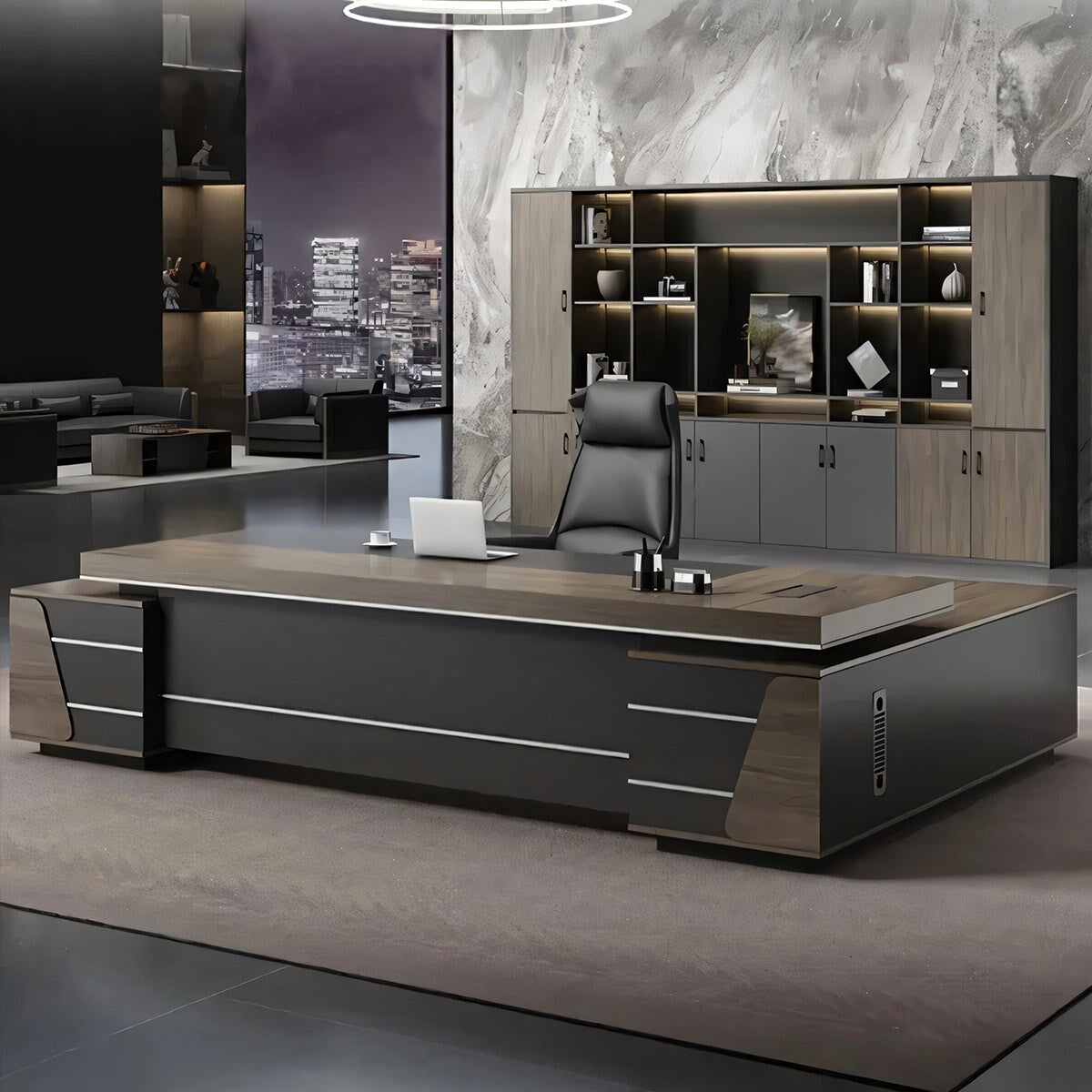 配線ボックス付き PVCエッジ仕上げ ダイヤル錠付き エグゼクティブデスク 社長机 社長デスク 木製 エコ板材 コクタン ウォールナット カーキ カスタマイズ可能 LBZ-T036 tomokagu