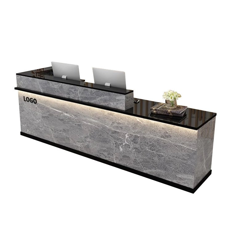 受付カウンター レジカウンター 受付台 店舗カウンター 会社 事務所 引き出し 優れた収納力 鍵付き キーボードトレイ付き 木製 高級感 マーブル 木目調 カスタマイズ可能 JDT - S005 - Kagushop