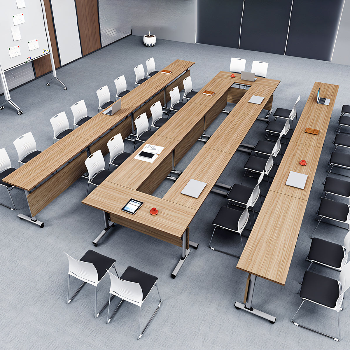 折りたたみ機能付き スタッキング対応 キャスター付き 会議テーブル フォールディングテーブル ミーティング用テーブル 事務所用 研修用 長方形タイプ HYZ-T068 tomokagu