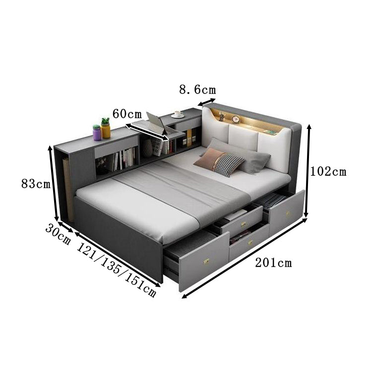 フタ式収納 収納力抜群 宮棚 引き出し ベッド 木製フレーム 収納ベッド ベッドフレーム 新居 セムダブル デスク付き シック グレー BED-T081 tomokagu
