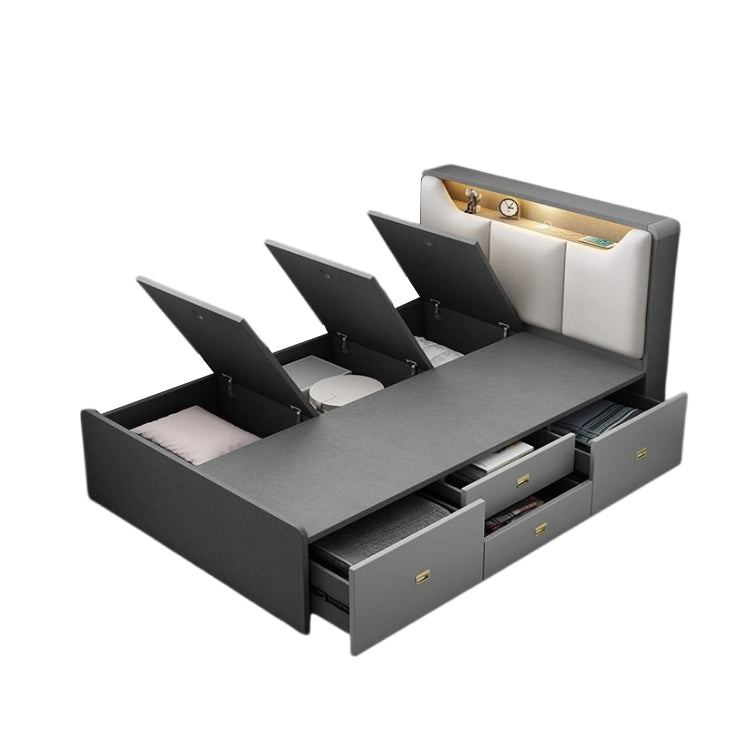 フタ式収納 収納力抜群 宮棚 引き出し ベッド 木製フレーム 収納ベッド ベッドフレーム 新居 セムダブル デスク付き シック グレー BED-T081 tomokagu