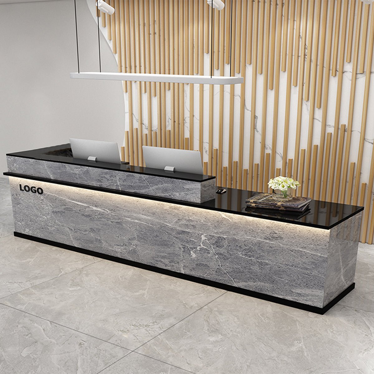 受付カウンター レジカウンター 受付台 店舗カウンター 会社 事務所 引き出し 優れた収納力 鍵付き キーボードトレイ付き 木製 高級感 マーブル 木目調 カスタマイズ可能 JDT - S005 - Kagushop