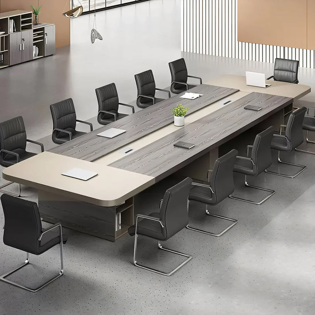 配線孔付き カバー付き配線 長方形タイプ 4本脚タイプ 事務机 ミーティング用テーブル 会議デスク 天板固定テーブル 会社用 事務所用 カスタマイズ可能 HYZ-T037 tomokagu