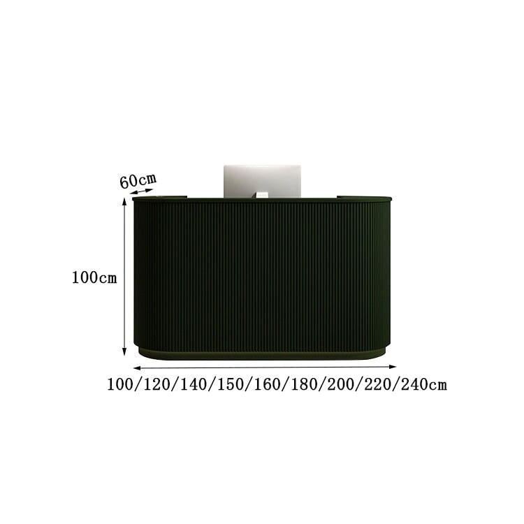 案内カウンター 受付台 レジ台 コンパクト 高級感 R加工 LEDテープライト 上部天板付き ダークグリーン カスタマイズ可能 JDT-M072