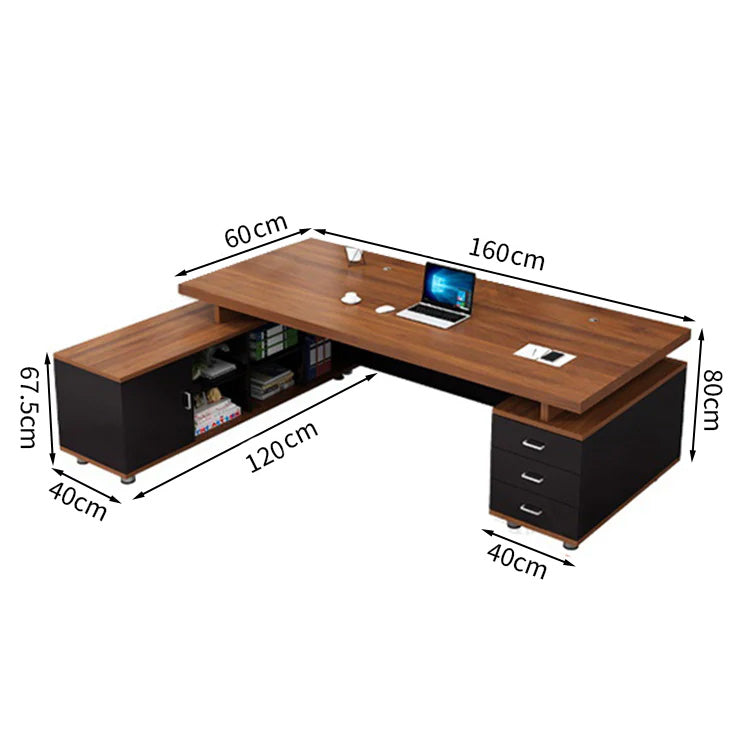 エグゼクティブデスク L字型 メラミン化粧板 オープン収納 扉付き収納 配線孔付き プラパート LBZ-T123