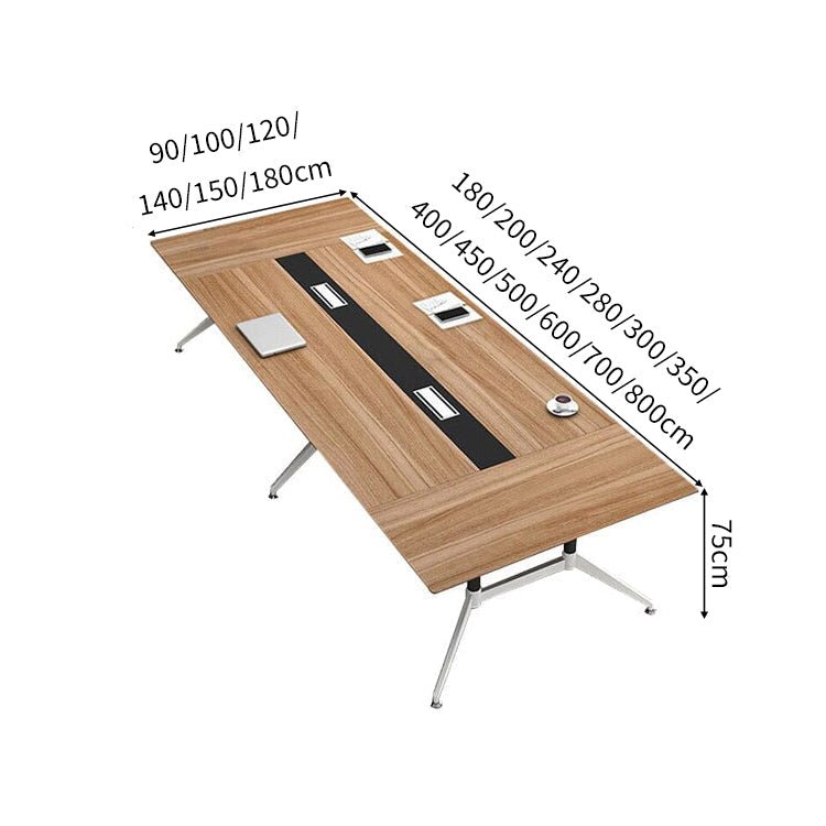 配線ボックス 幅広 八の字型 金属脚 テーブル ミーティングテーブル 会議テーブル シンプル 木目調 モダン カスタマイズ可能 HYZ-C034
