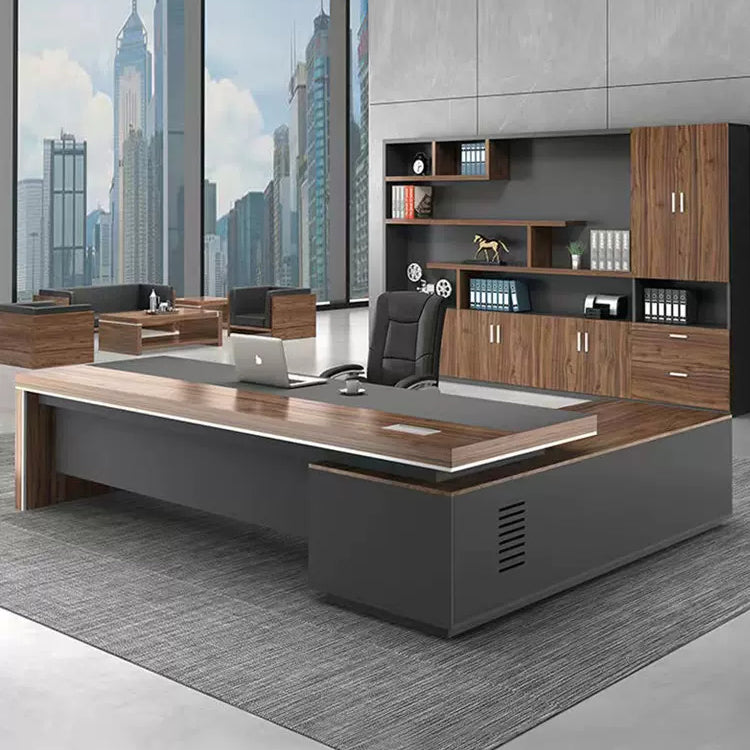 幕板付き 排気口付き 重厚感 エグゼクティブデスク 重役デスク ワークデスク L字デスク 配線ボックス付き 木目調 ウォールナット カスタマイズ可能 在庫あり LBZ-038-kc tomokagu