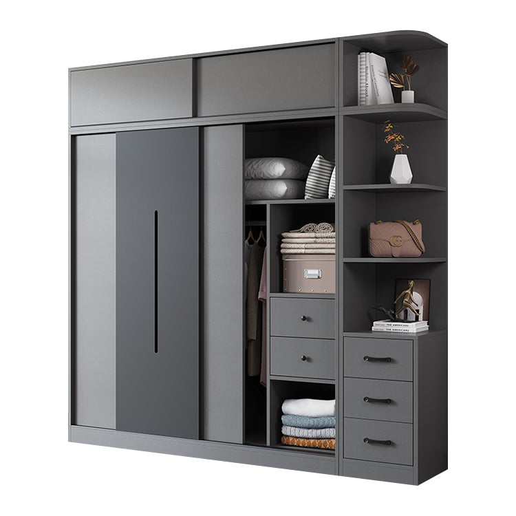 衣装室 衣類収納ユニット クローゼットキャビネット エコ板材 上置き収納 サイド収納棚 大容量  引き戸 省スペース 分類収納 クローゼット ワードローブ YG-S019