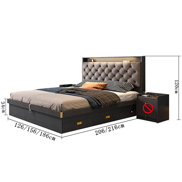 巾木よけ 跳ね上げ式 収納力抜群 優れた耐久性 宮付き 木製フレーム ベッド 収納ベッド ベッドフレーム ダブルベッド 子供 夫婦 一人暮らし 贅沢感 グレー BED-T056 tomokagu