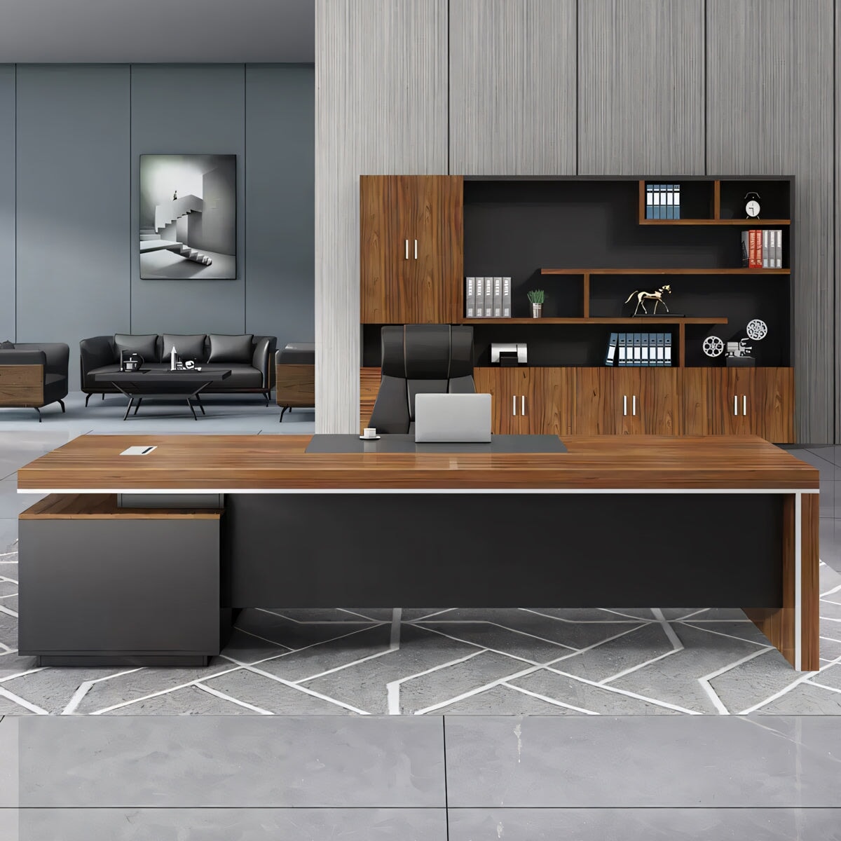 重厚感あり エグゼクティブデスク 社長机 オフィスデスク つくえ ウォールナット カスタマイズ可能 LBZ-T001 tomokagu