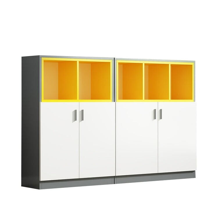 スクエアキャビネット 木製書庫  キャビネット オープン収納 扉付きキャビネット 家具 インテリア お洒落 グレー ホワイト CWG-M-036