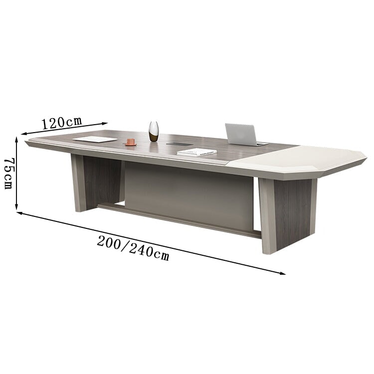 会議テーブル 会議机 ミーティングテーブル 木目調 バイカラーデザイン 角丸 配線ボックス付き 重厚感 ライトグレー カスタマイズ可能 HYZ-104 - tomokagu