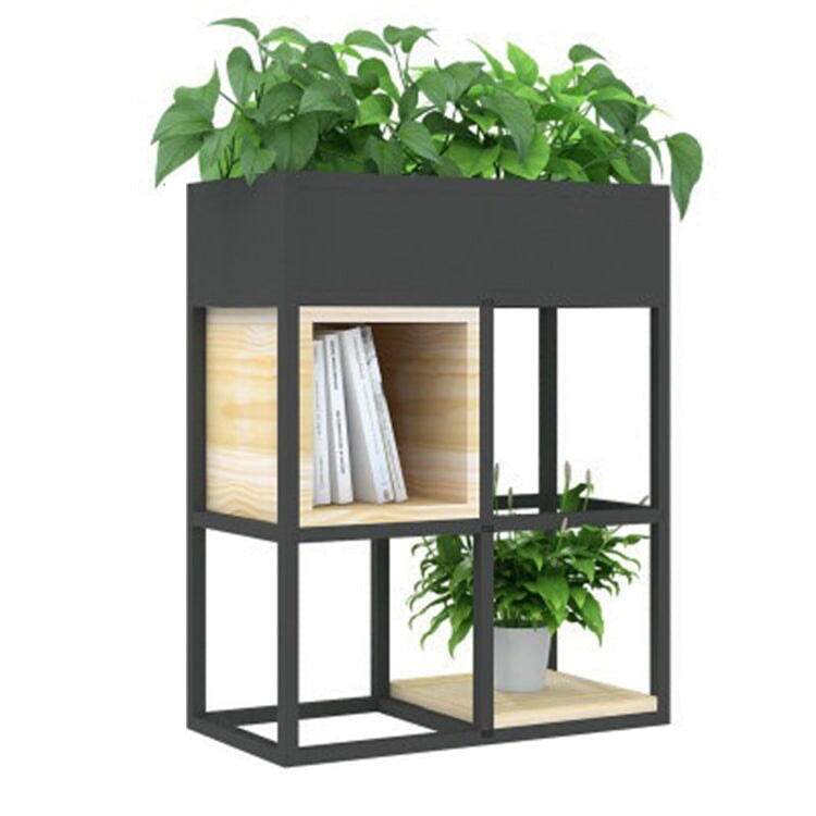 パーテーション オフィスラック シンプル 店舗用 天然木製 焼付塗装 アイアン製 収納スペース付き モダン ブラック ナチュラル カスタマイズ可能 metamall