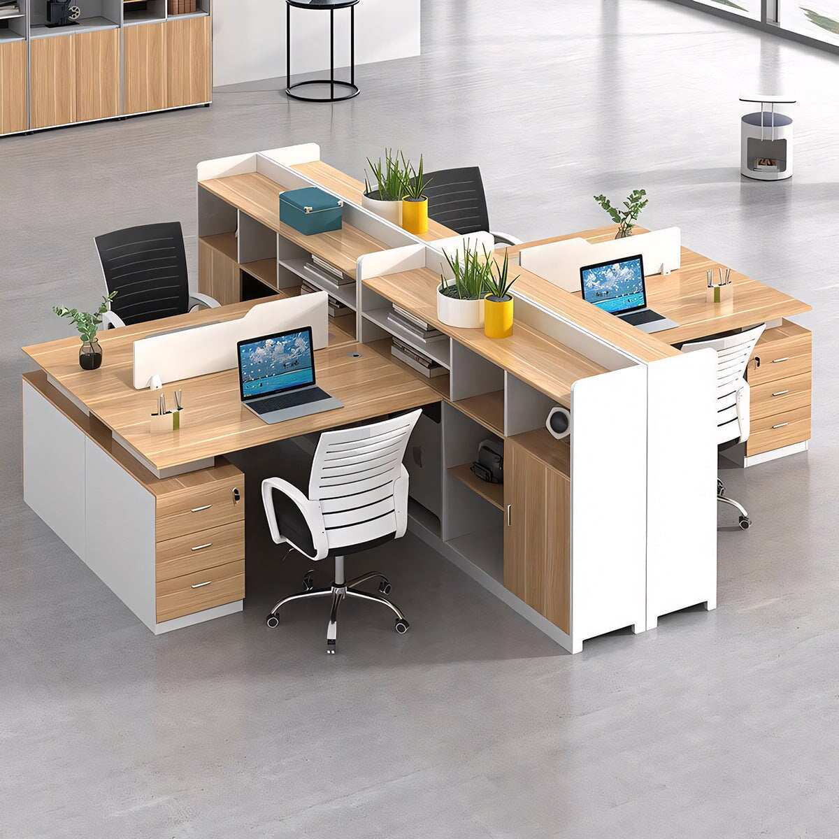オフィスデスク ワークデスク パソコンデスク 事務用デスク 引き出し 配線孔付き トップパネル オープン収納 ナチュラル カスタマイズ可能 BGZ-173 - kaguyasu