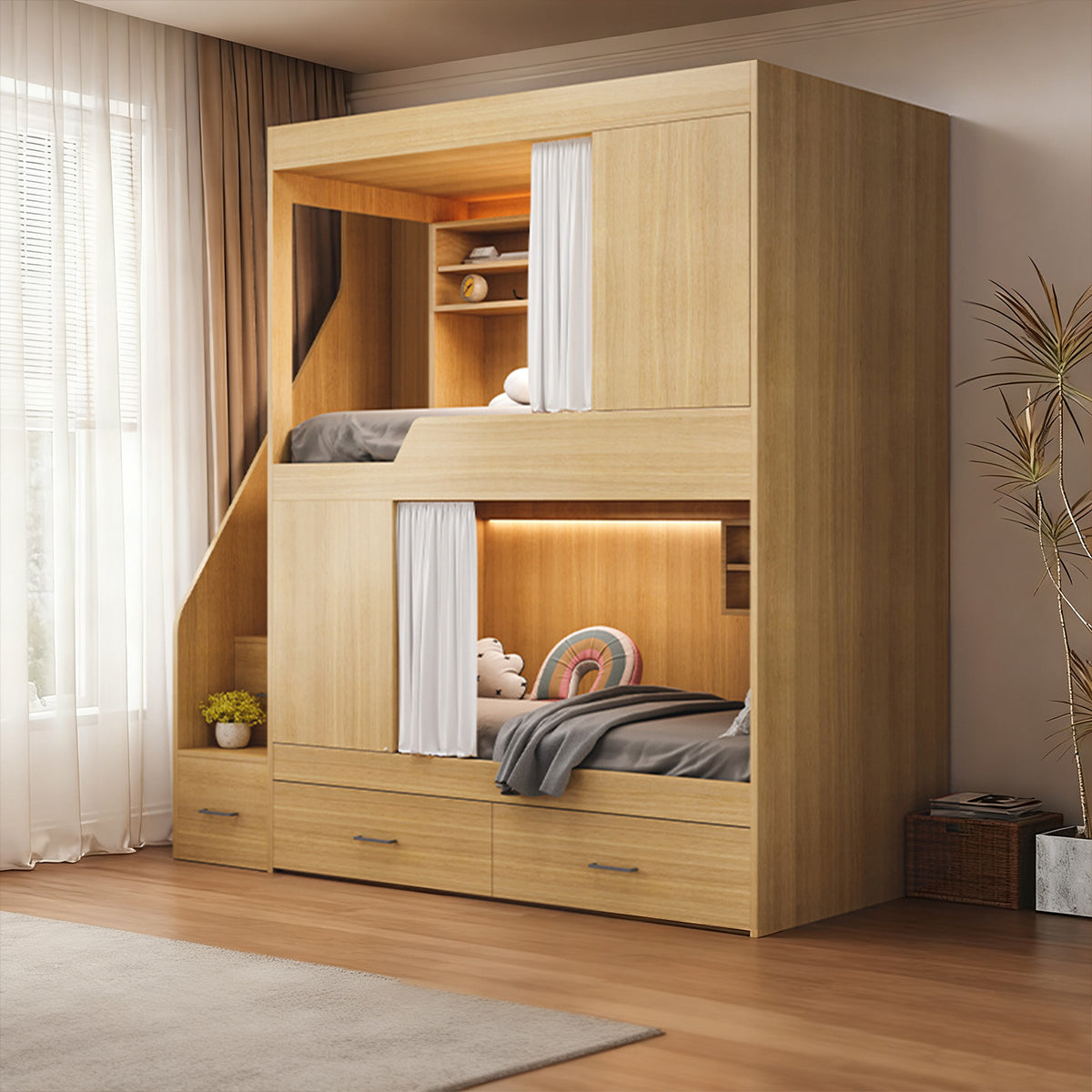 二段ベッド 親子ベッド はしご スチール 収納 開き戸 シューズボックス ナチュラル カスタマイズ可能 SCC-T041