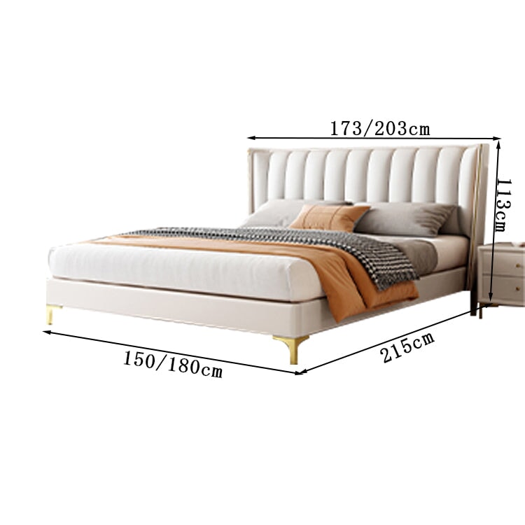 手の届く贅沢 シンプル モダン 主寝室 タイニーハウス 新婚用 ダブル 柔らかい 無垢材 トップレイヤーレザー ベッド